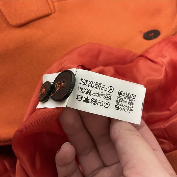 Zara Womens Tailored Long Jacket Coat Medium M Orange Wool Blend 2211/806 NWOT - Picture 9 of 12